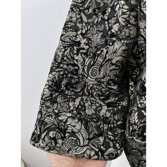 Georgiou floral Jacquard Jacket 10 Cropped 3/4 sleeve zip Black Gold Holiday NYE - Picture 5 of 9